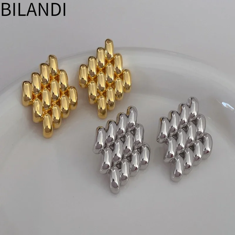 

Bilandi Fashion Jewelry 925 Silver Needle Gold Color Metal Stud Earrings For Women Party Gifts Fine Ear Accessories Hot Sale