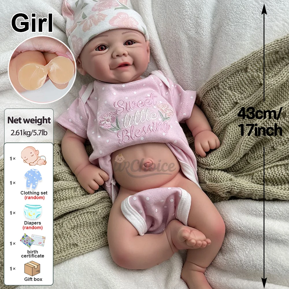 17 "morbido adorabile silicone rinato bambina dipinta a mano vene visibili bambola appena nata per gli appassionati di bambole della collezione di bambole rinate