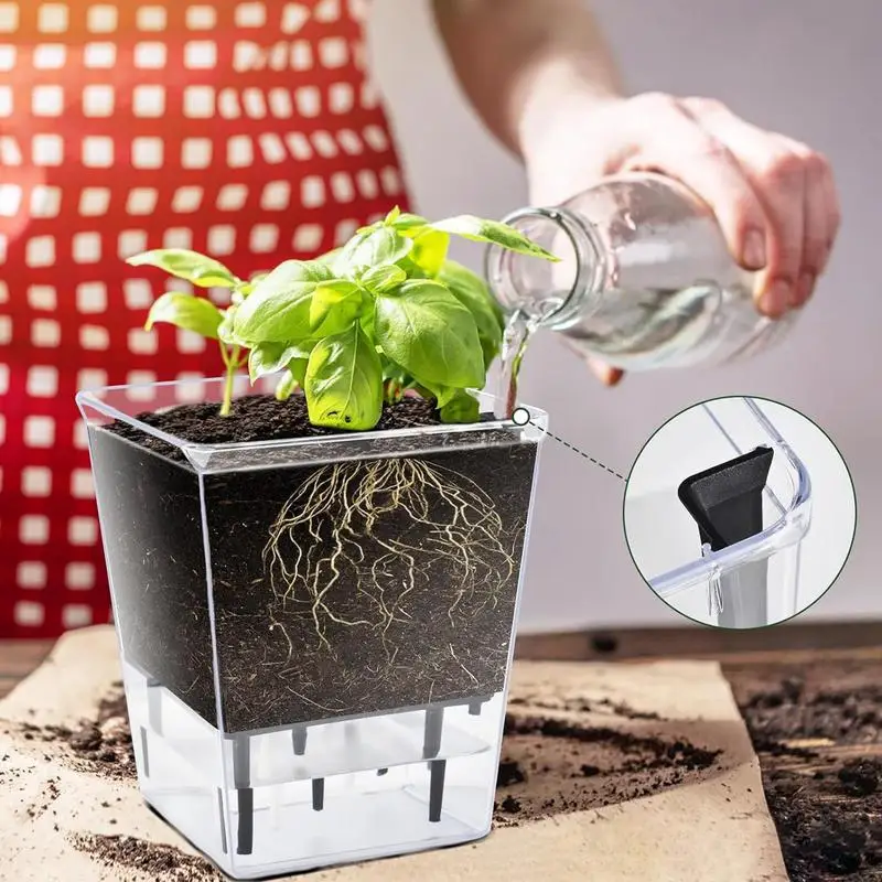 Self Watering Pots Lazy Hydroponic Flower Pot Automatic Water-Absorbing Flowerpot Transparent Double Layer Self Watering Planter