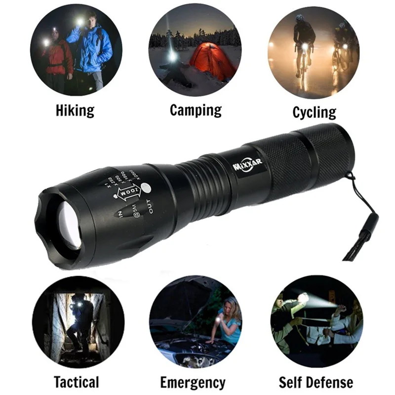 ZK40 EDC Flashlight LED Lantern Tactical LED Torch Waterproof Bicycle Light Camping L2/V6 Zoomable Use 18650 Battery