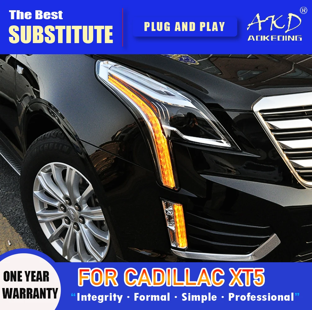 

Фара AKD для Cadillac XT5 светодиодный, фара 2016-2019, фары XT5 DRL, сигнал поворота, фара дальнего света, проектор «ангельские глазки»