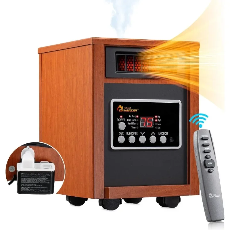 Dr Infrared Heater DR-998, 1500W, Space Heater with Humidifier, Oscillation Fan & Remote Control (Cherry)