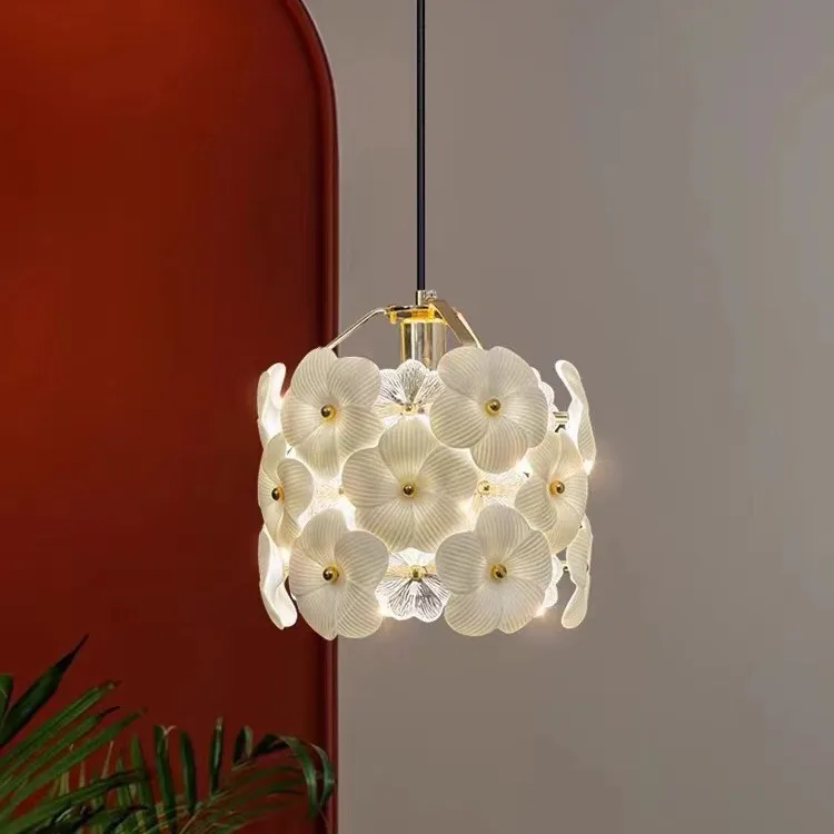 

French Crystal ChandelierLuxury Ceramic Flower Entrance Bedroom Bedside Dining Room Decor Corridor Lamp Country Pendant Light