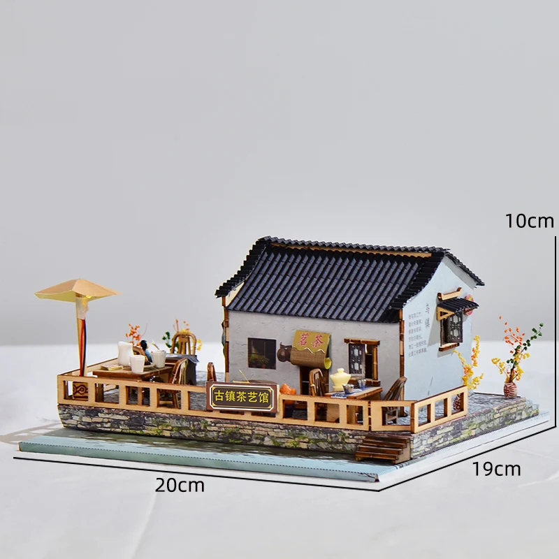 DIY Wooden Doll Houses Jiangnan Town Tea House Casa Miniature Building Kit Dollhouse with Furniture for Girls Birthday Gifts