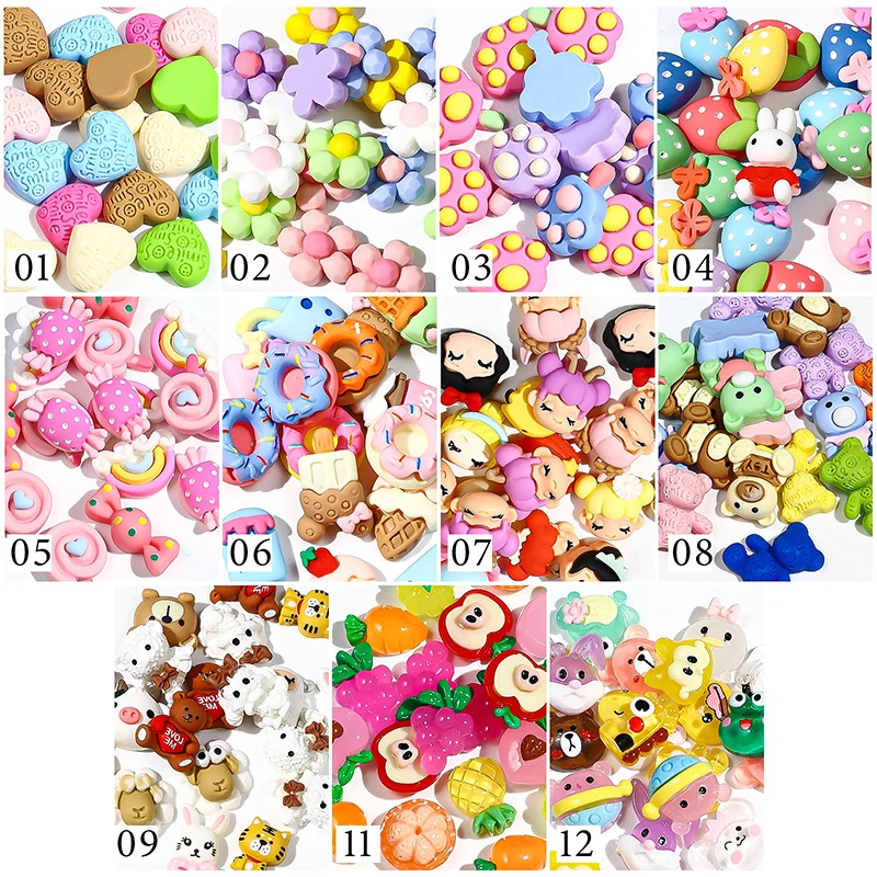 Acrylic Cartoon Bear Flowers Sweet Donus Candy Decorations Nails Charms Phone Case Kawaii Resin 3D Mixed Designs DIY Accessories