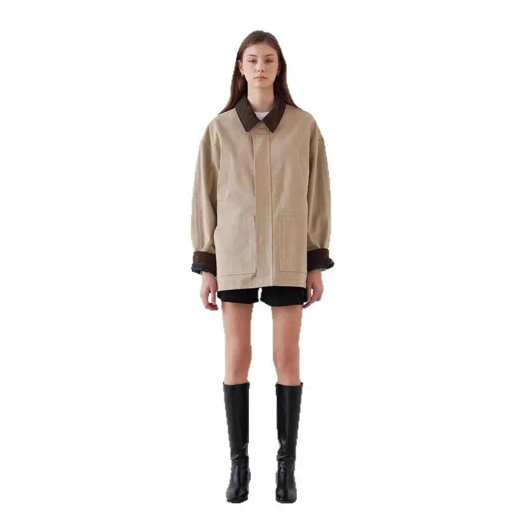 

Повседневная свободная модная корейская японская рабочая одежда в стиле пэчворк, ветровка, осенне-зимняя верхняя одежда для женщин, Long Sve