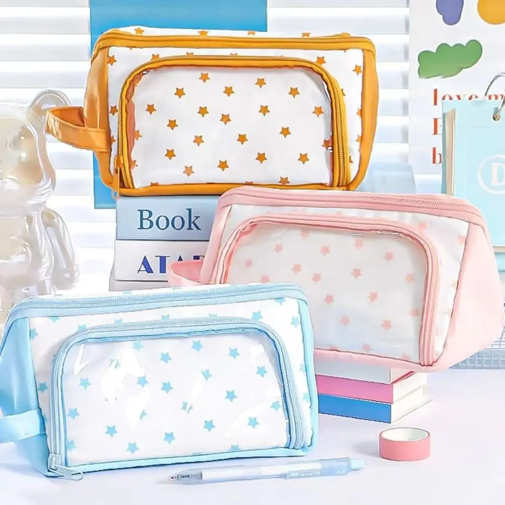 انفصال سعة كبيرة مقلمة حقيبة التجميل المحمولة القرطاسية القلم حقيبة شفافة Ins نمط حقيبة تخزين مستحضرات التجميل مكتب