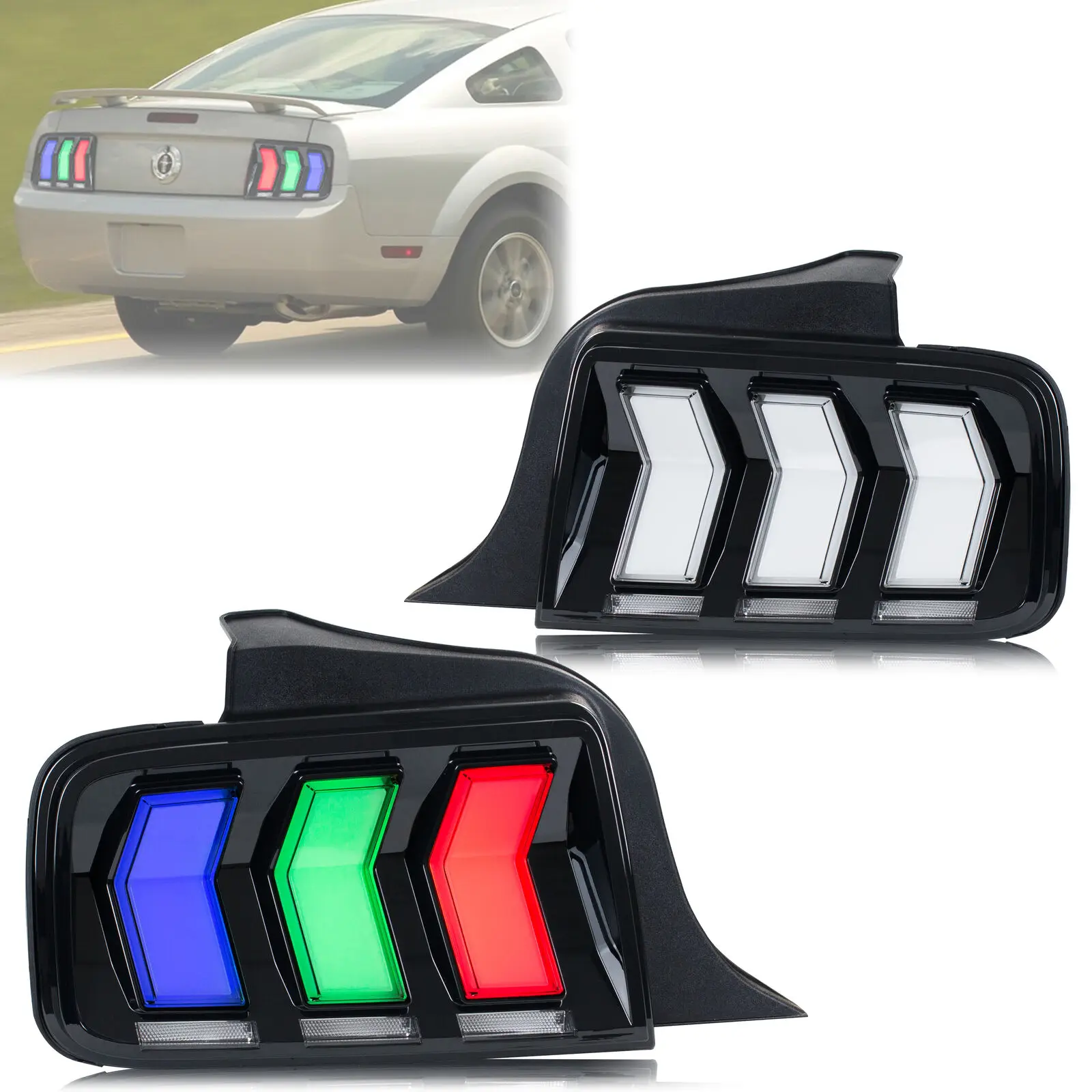 

Светодиодные RGB задние фонари для Ford Mustang 2005-2009 GT V6 V8 S197 с последовательными поворотниками и ДХО, прозрачные задние фонари в сборе