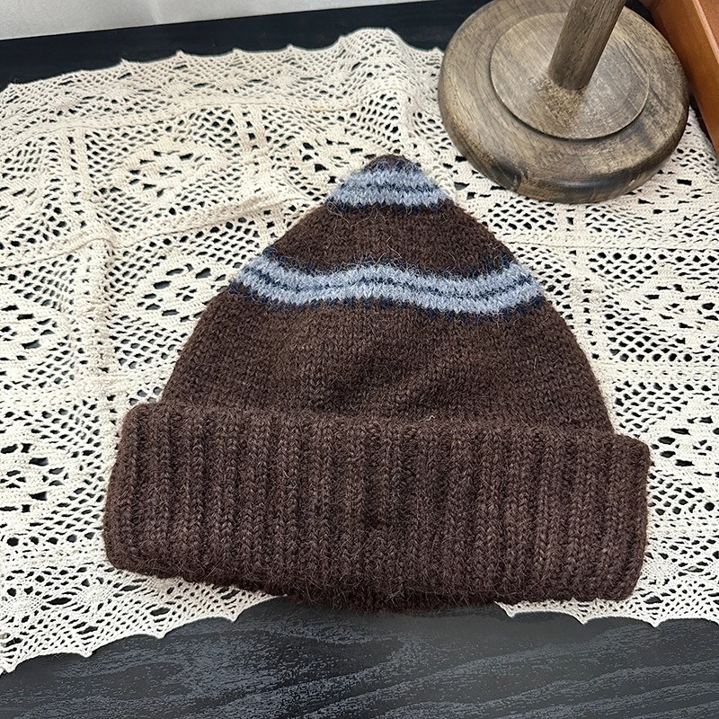 Fair Isle Jacquard-Strickmützen, Unisex, gestreifte, umgeschlagene Strickmütze, Vintage-Ethno-Muster, weiche, warme Wintermütze, lässige Mütze. – Detail 10