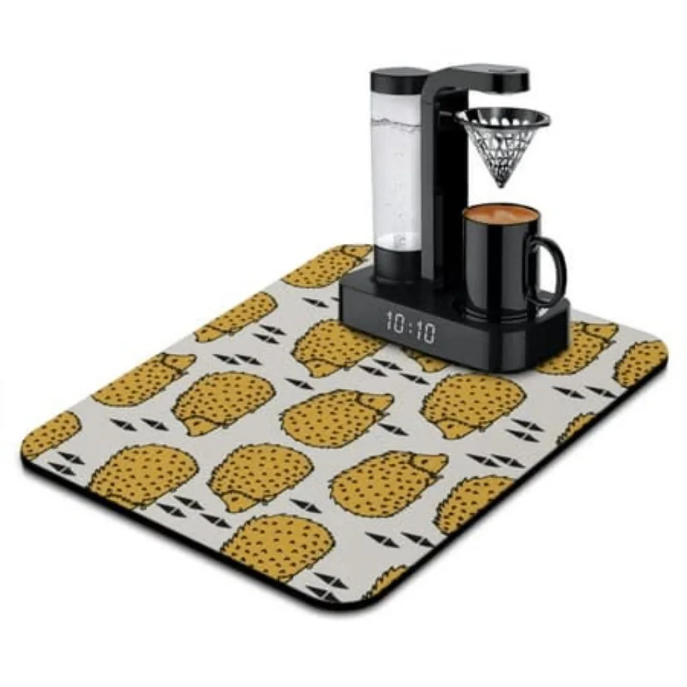 Cafe Maker Cushion Cartoon Hedgehog Print Water Absorbent Skid Resistant Kitchen Desk Beverage Cup Plate Coaster Area Mat