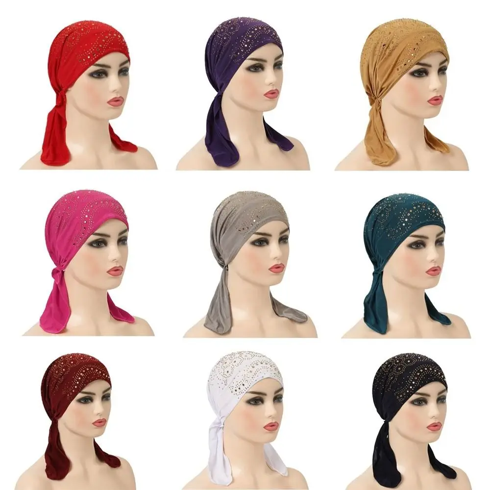 Turbante con estampado de cristal bohemio para mujer, gorro informal con muchas piedras para quimioterapia, diadema nacional para primavera