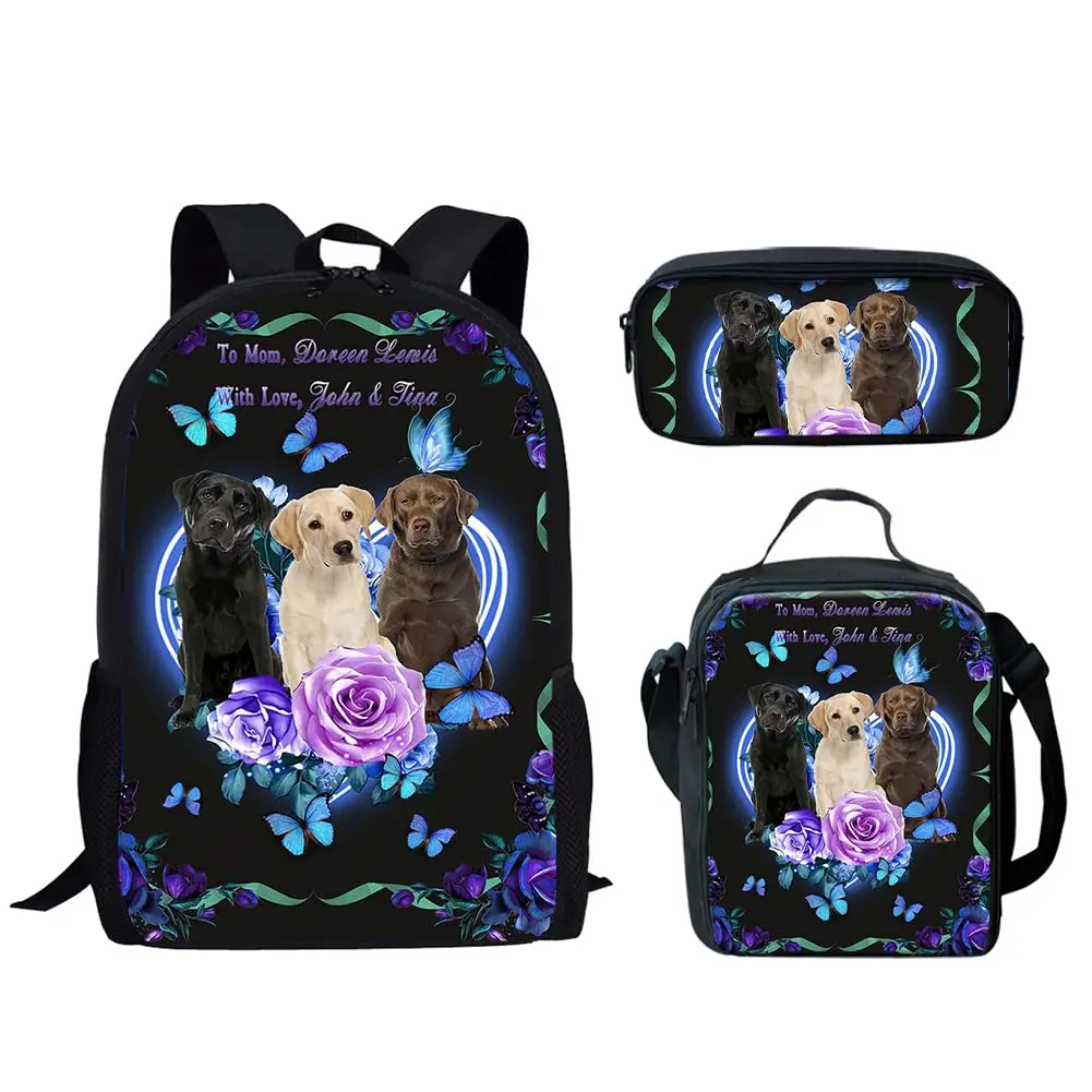 Cute Dog Spaniel Floral Designer 3Pcs/Set School Bags Teenager Boys Casual Backpack Shoulder Bag Pencil Case Lightweight Bag