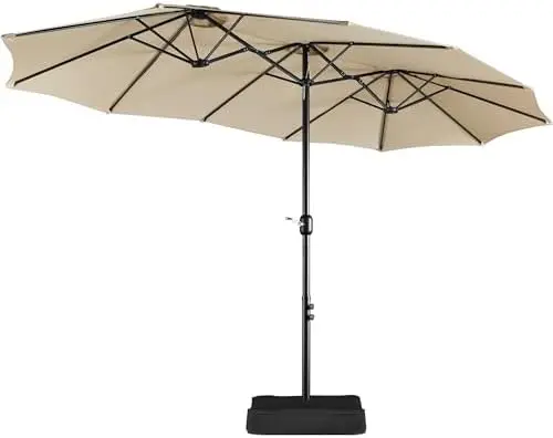 13FT Double-Sided Patio Umbrella w/Base Crank 12 Ribs Vented, Tan | UV Protection, Dual-Layer Reinforced Fabric