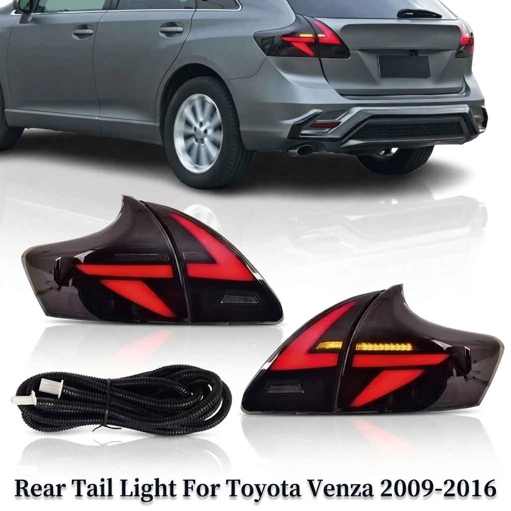 LED Rear Tail Light Assembly For Toyota Venza 2009-2016 Smoked Black DRL Plug&Play Pair