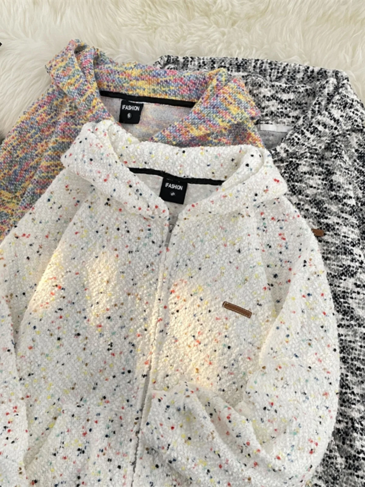 

American Cleanfit Color Dot Men's Knitted Sweater Autumn Winter New Sle Loose Trendy Brand Couple Hooded Open Cardigan Coat