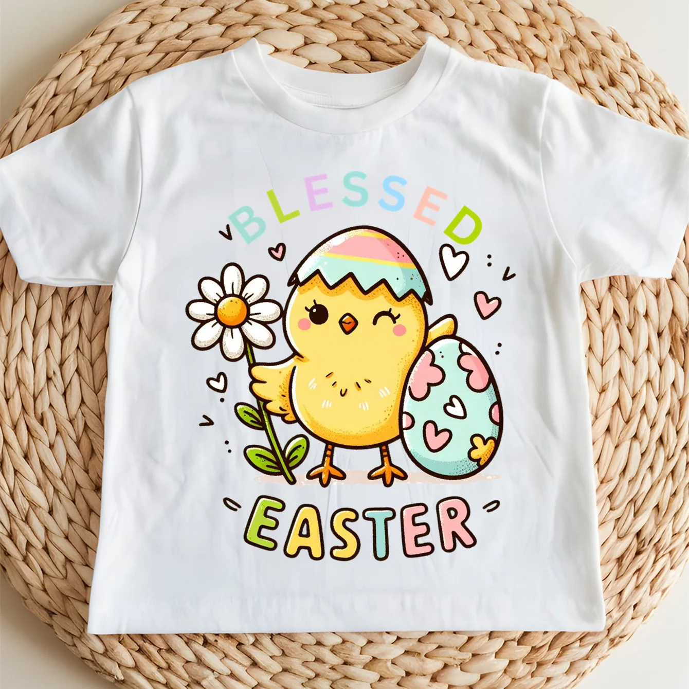 

Футболка из чистого хлопка с принтом «Счастливой Пасхи» и пасхальными яйцами, детская базовая футболка для девочек, удобная футболка с круглым вырезом и короткими рукавами для активного отдыха