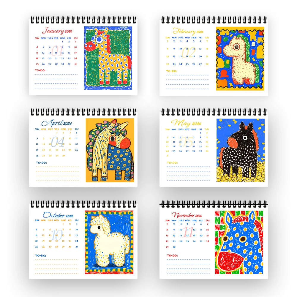 

1pc 2026 Year Calendar,Hand-Drawn Abstract Horse,12 Months Monthly Schedule,Desk Calendar, Perfect Gift for Birthdays Christmas