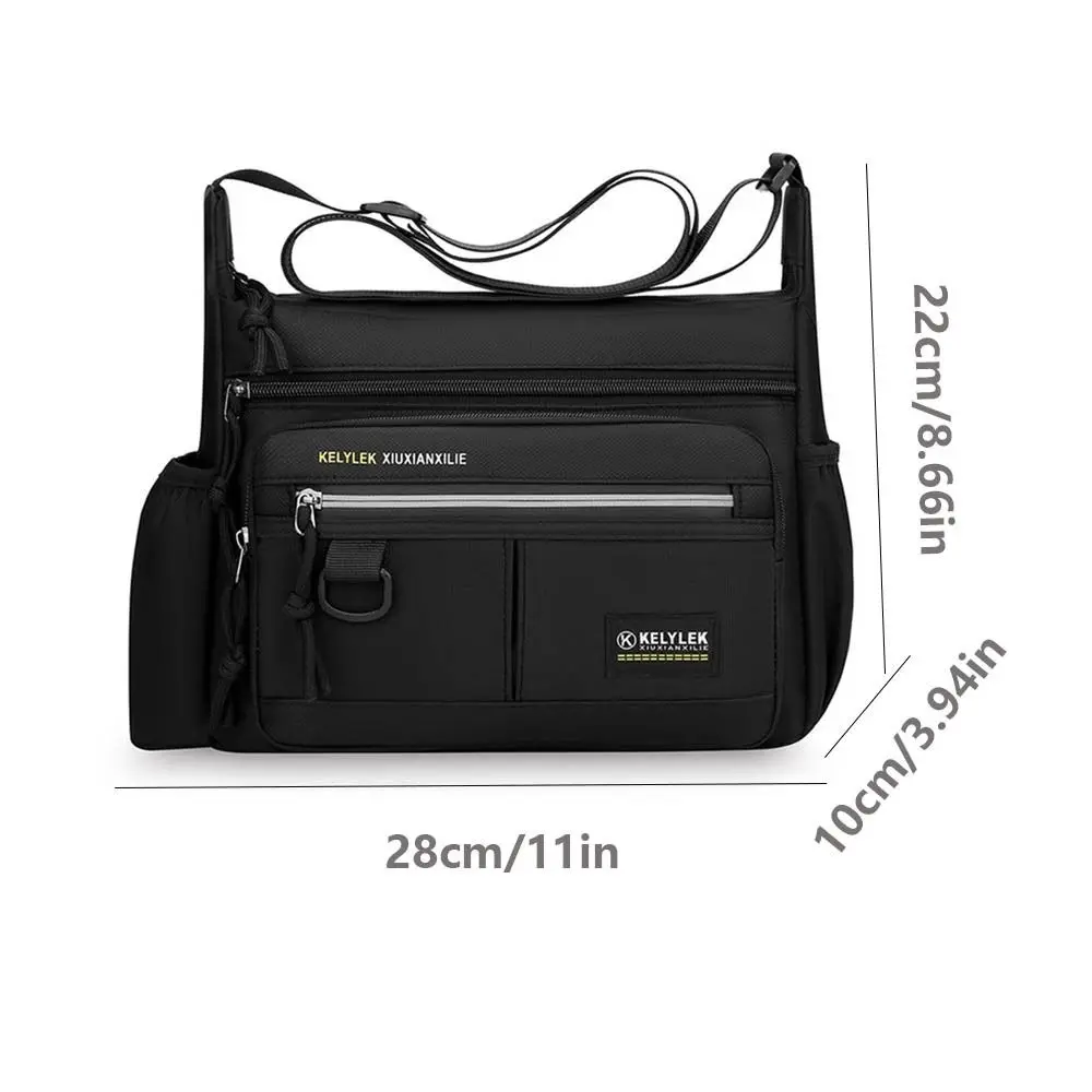 Large Capacity Men Shoulder Bag Side Pocket with Reflective Stripe Business Messenger Bag Lightweight Oxford Cloth