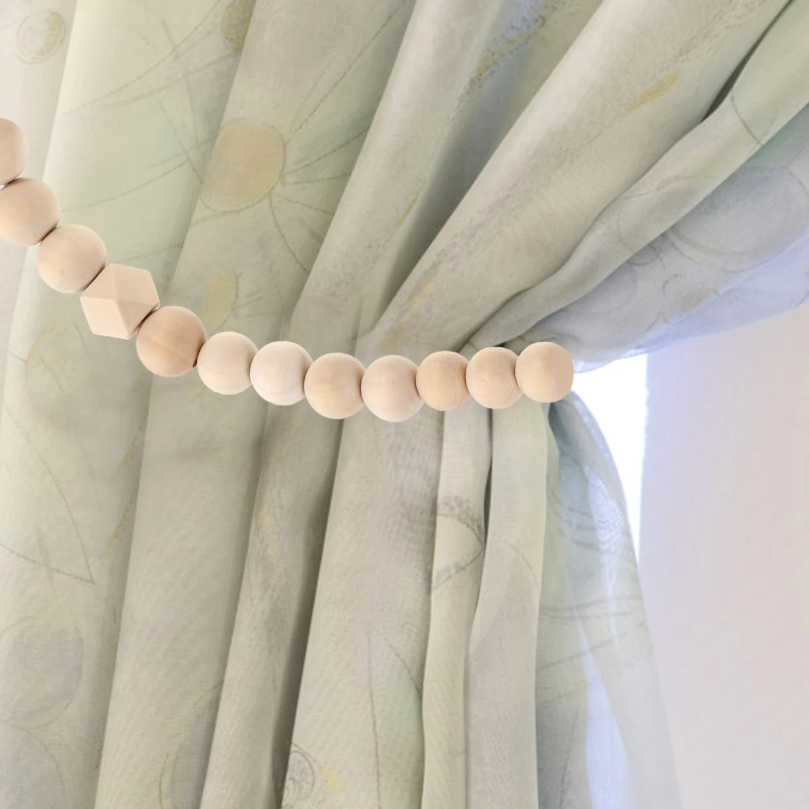 

2pcs Wooden Bead Tiebacks Thick Holders Drapes Rural Beaded Curtain Tiebacks Ties Beaded Decor Boho Style Home Wall Hanging