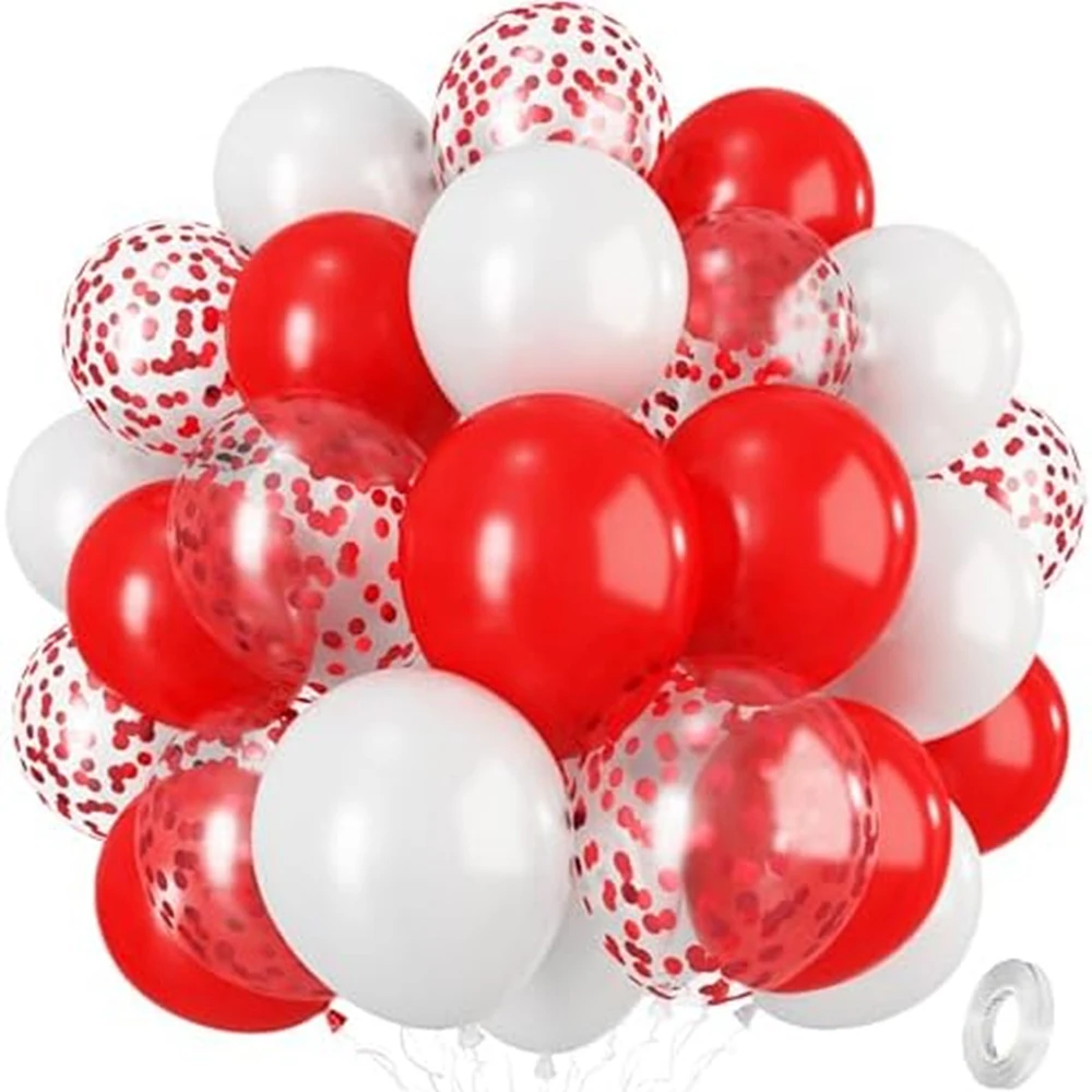 Rot-weißes Ballon-Set, 30,5 cm, rote Papier-Schrott-Luftballons, Party-Dekoration, Ballon, geeignet für Geburtstagsfeier-Innendekoration