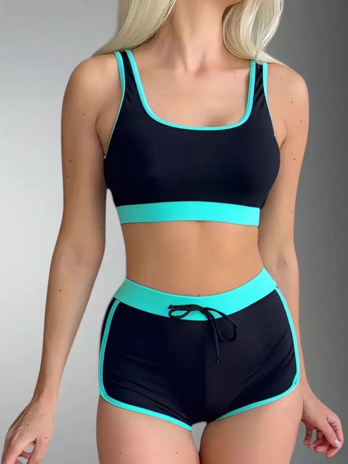 2026 New Women's High Waisted Bikini Sets Sporty Two Piece Swimsuits Color Block Cheeky High Cut Bathing Suits