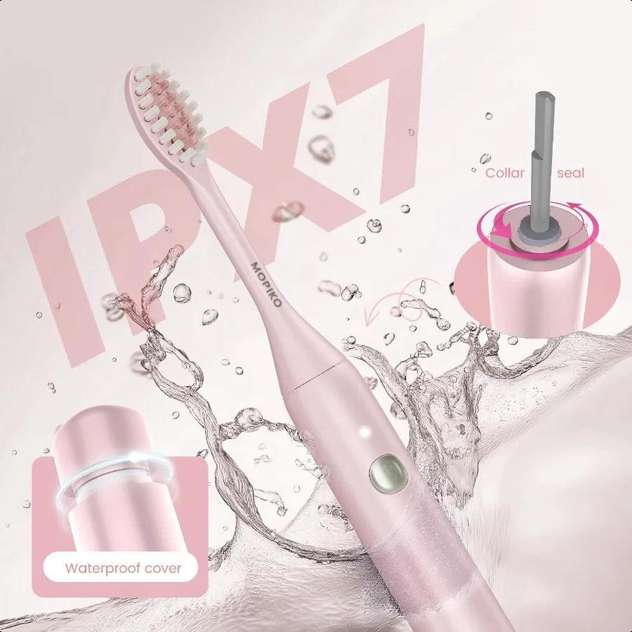 فرشاة أسنان كهربائية بالموجات الصوتية للبالغين، فرشاة أسنان كهربائية محمولة قابلة لإعادة الشحن، طقم سفر USB وردي #5