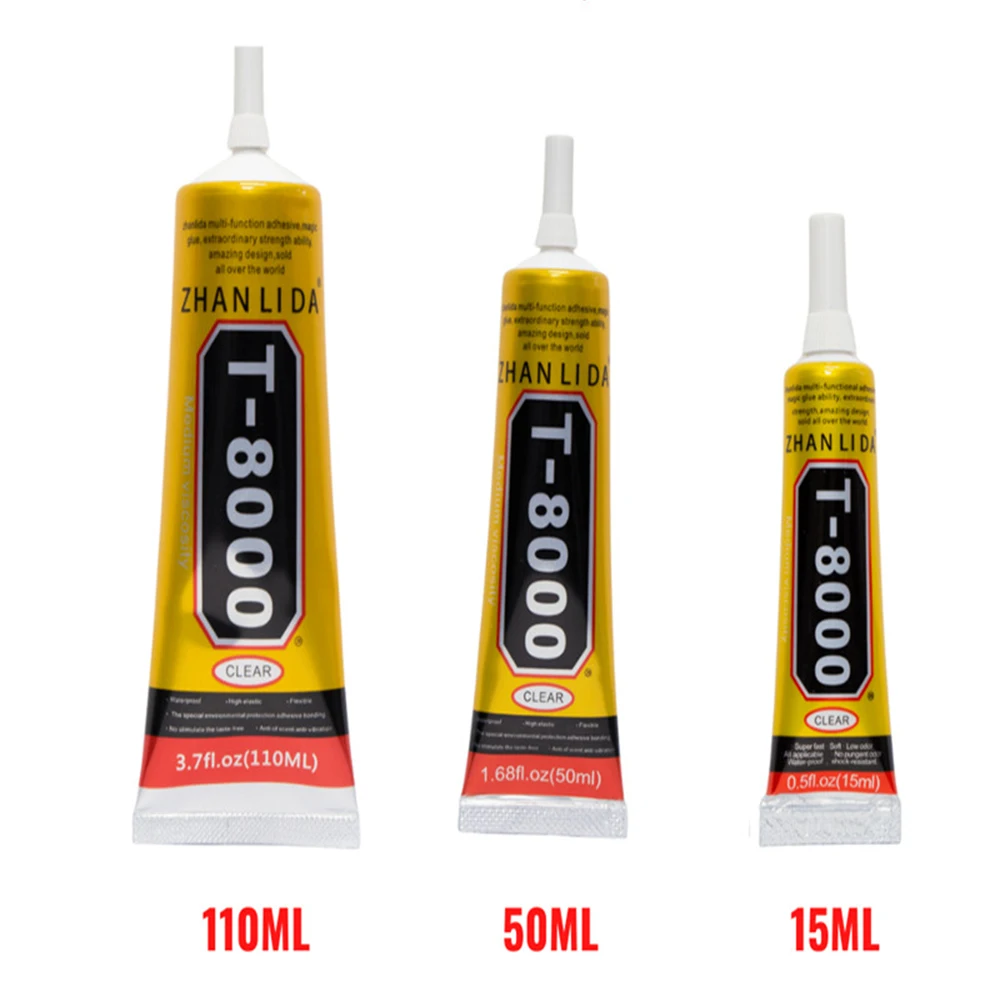 

15ML 50ML 110ML T8000 Glue for Mobile Phone Screen Frame Warping Repair Drilling Plastic Craft Rhinestone Fabric Toys Wood Metal