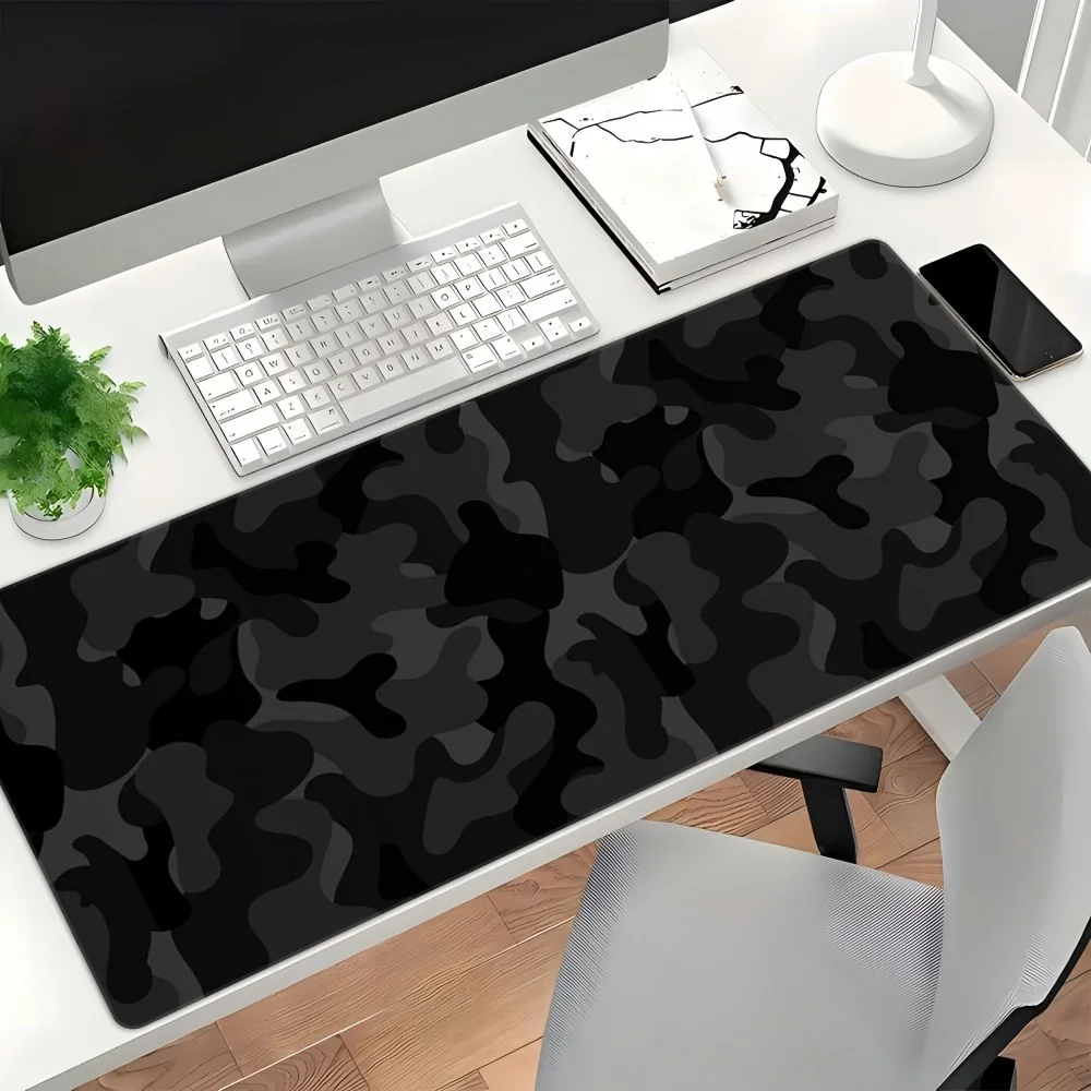 Black Camouflage Extra Large Desk Mat Non-Slip Rubber Gaming Mouse Pad with Stitched Edges