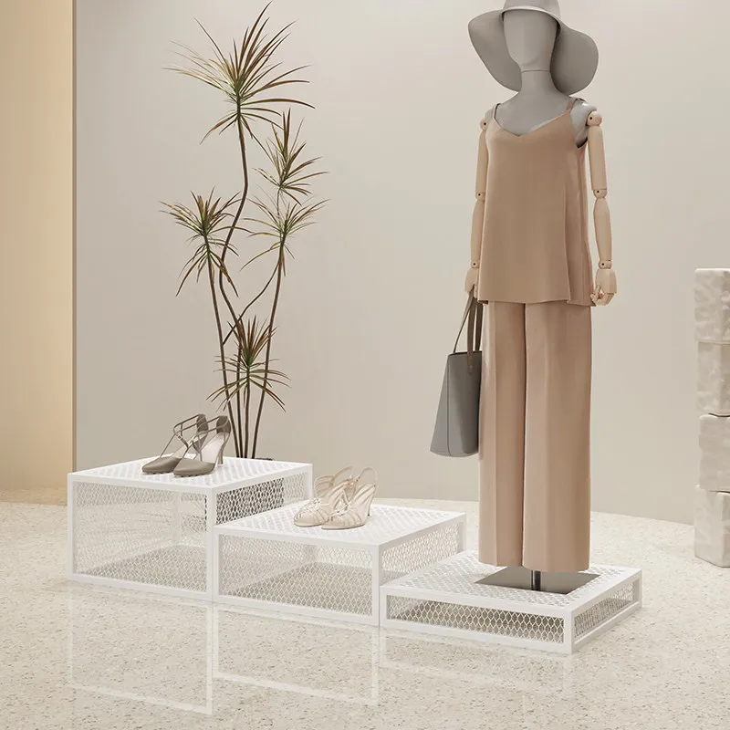 Clothing store shoe and bag display stand model platform men's and women's clothing store window platform white grid high