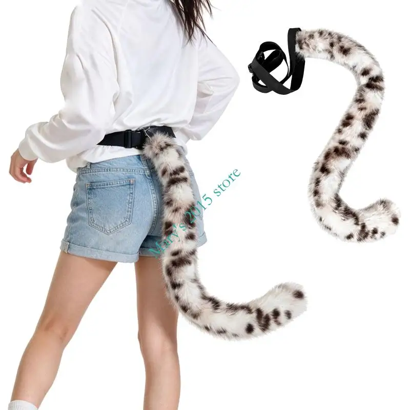 Wolf Leopard Cats Tail Wearable Animal Tail Halloween Party Cosplay Costume Accessory with Side-Release Strap and Poseable Frame