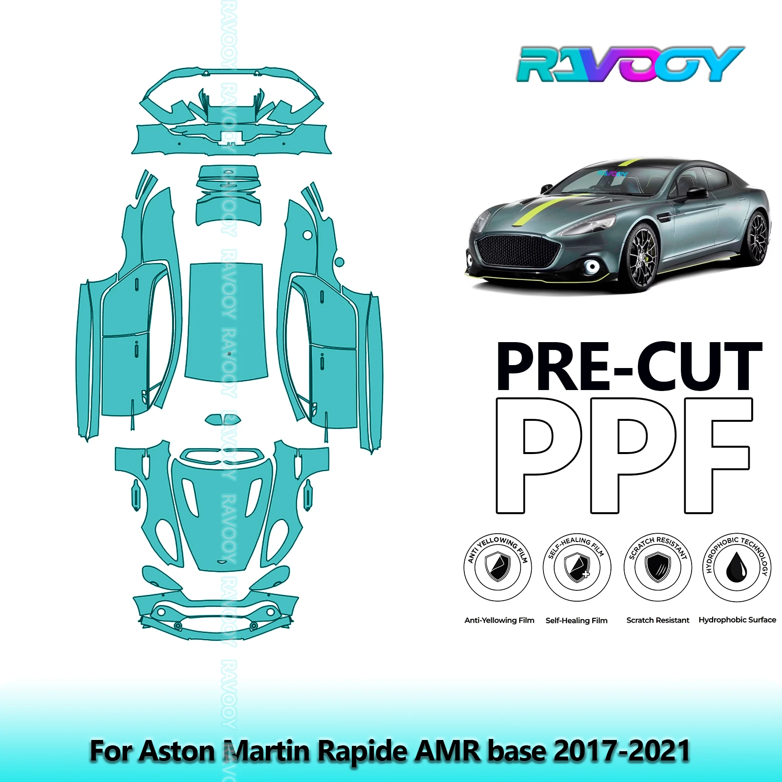 RAVOOY Custom-Fit Precut TPU PPF Full Vehicle Clear Bra Stone Guard EU UK For Aston Martin Rapide AMR base 2017-2021