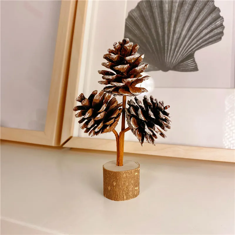 

Natural Pinecone Table Decor with Wood DIY Style Handcrafted Centerpiece for Home Office Room Boho Decoration Holiday Accessorie