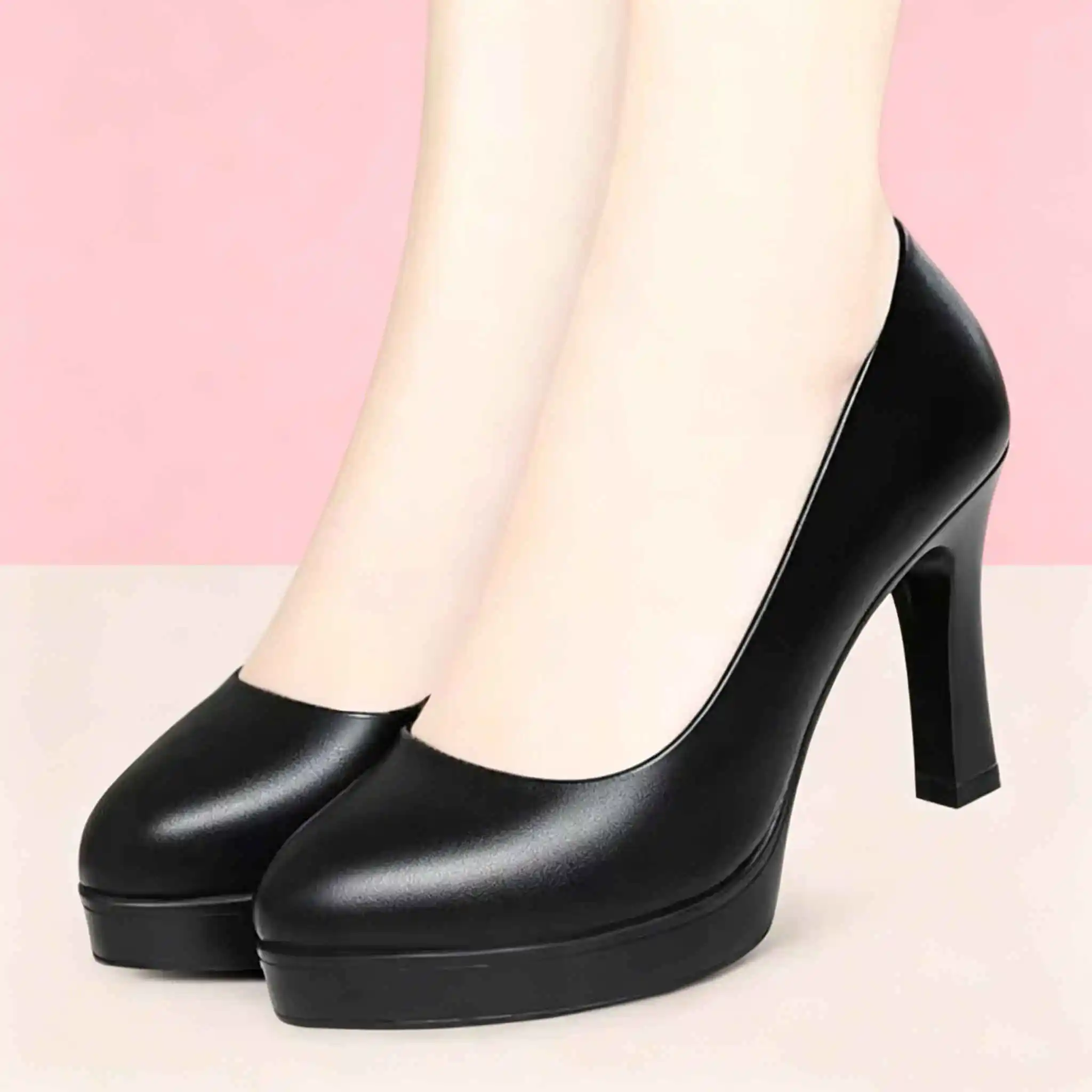 

6.5cm 8.5cm All Match Office Ladies Breathable Comfortable Shallow Women Pumps 2025 Fall Med Block Heels Shoes for Dress Court