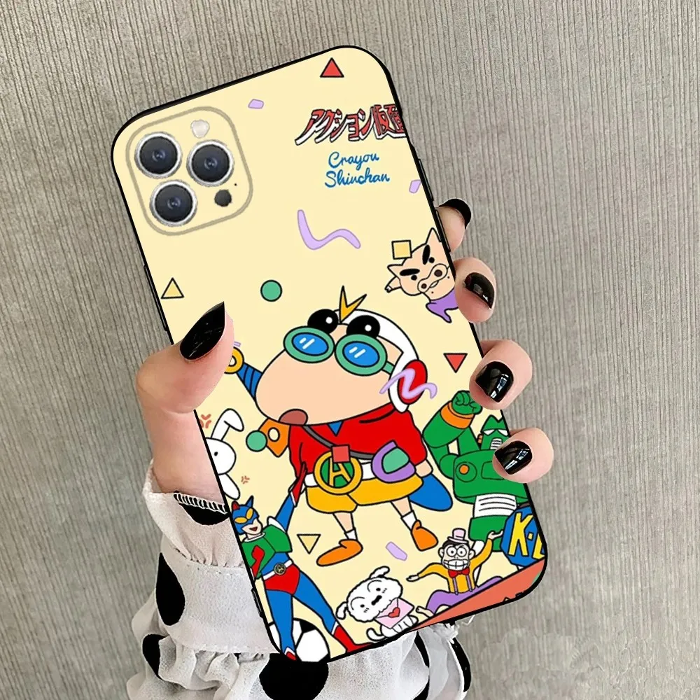 C-Crayon S-ShinChan  Phone Case For iPhone 15,14,13,12,11,Plus,Pro Max,XS,X,XR,SE,Mini,8,7 Soft Silicone Black Cover