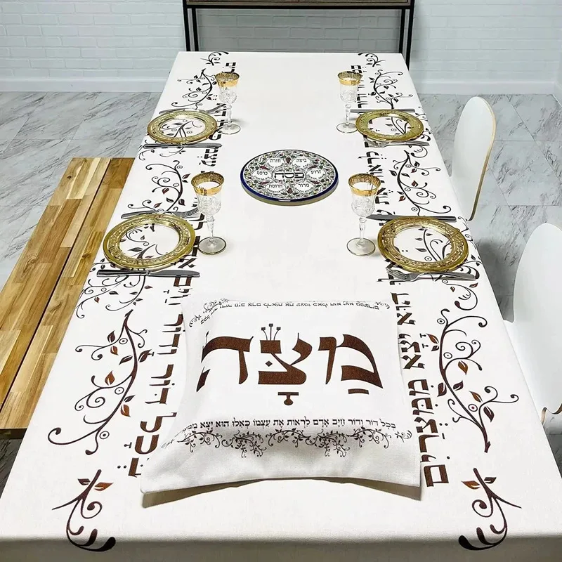 VIKAMA Pesach Seder Tablecloth Waterproof Oilproof Rectangle Jewish Passover Decor for Home Kitchen Dining Party
