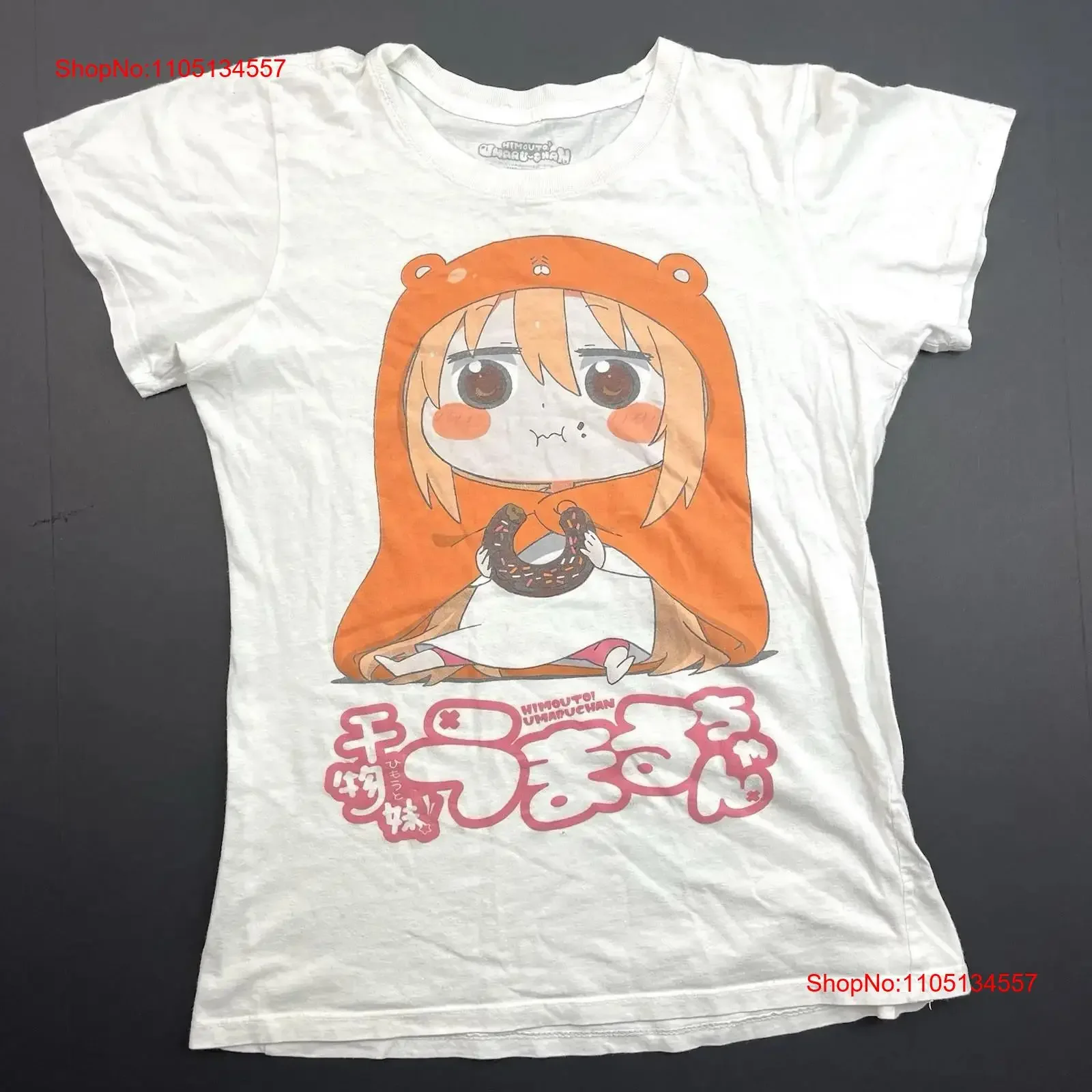 Himouto Umaruchan Anime 2015 de Sentai Girl Eating Donuts camiseta blanca S vintage lavado versátil homme gráfico