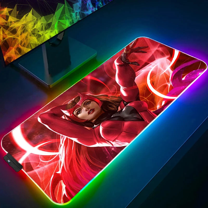 Tapis de souris RGB sorcière écarlate plus grand bord XXL rétro-éclairage blanc vitesse Pc clavier d'ordinateur LED tapis de bureau accessoires de jeu tapis de souris