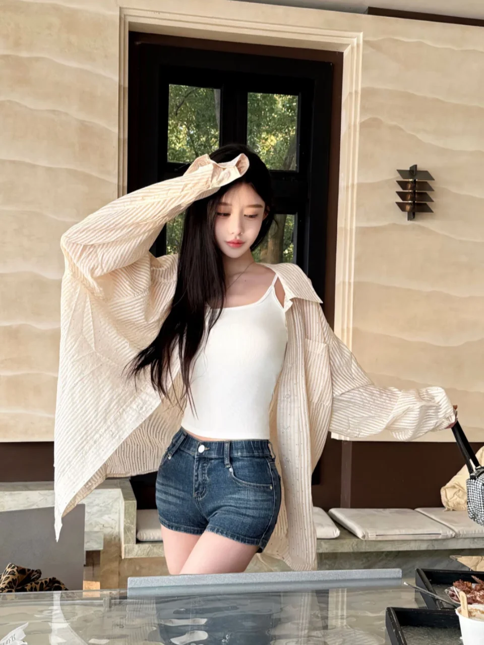 Low Waist Korean Style Retro Blue Denim Shorts Women's Elastic Slimming Leg Lengthening Hip Enhancing Hot Pants Summer Cotton...