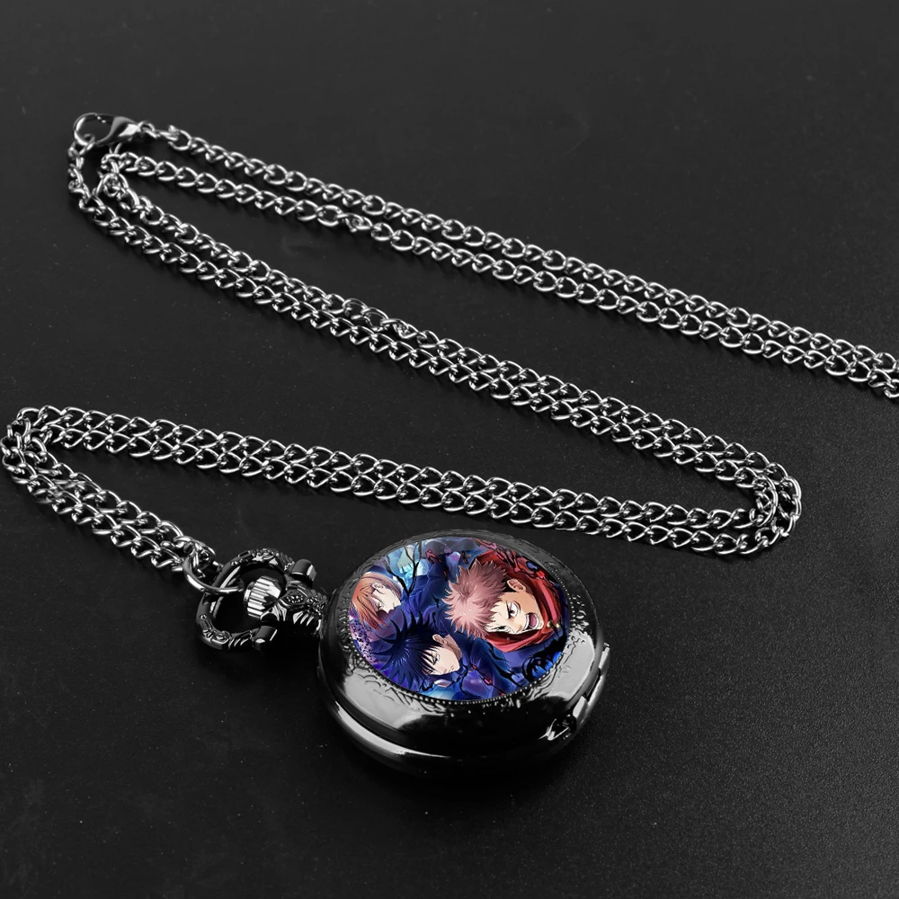 Jam tangan saku antik Anime Jujutsu Kasen jam saku kuarsa keren jam tangan kalung liontin rantai FOB untuk hadiah Pria Wanita