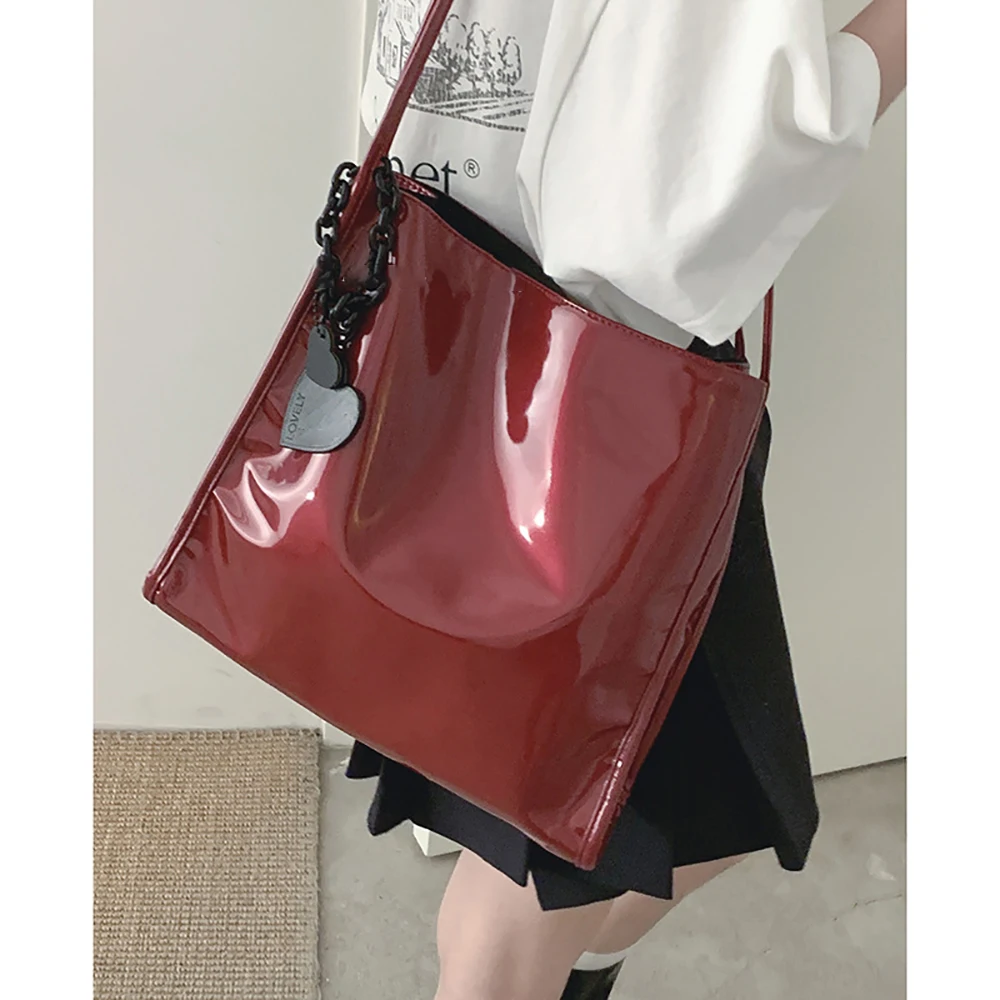 

Lacquer Leather Bright Tote Bag Women's New Fashion Solid Color Underarm Bag Versatile Large Capacity PU Commuter Bag