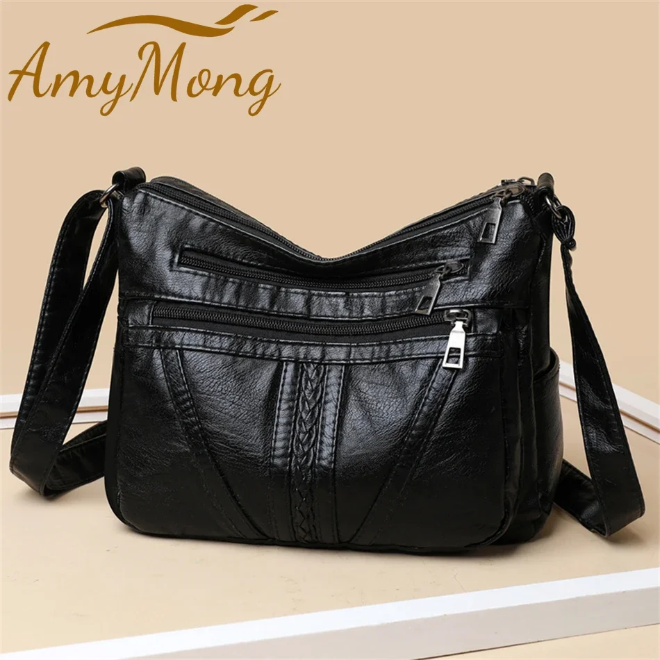 High Quality Soft PU Leather Shoulder Bag for Women 2024 Casual Multi-Layer Crossbody Bag Luxury Designer Washable Messenger Sac