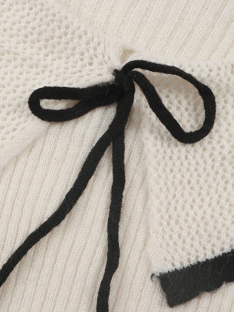 2025 Autumn/Winter New Arrivals Pre-Fall Colour-Block Peter Pan Collar Bow-Tie Pullover Lightweight Long-Sleeved Knitwear