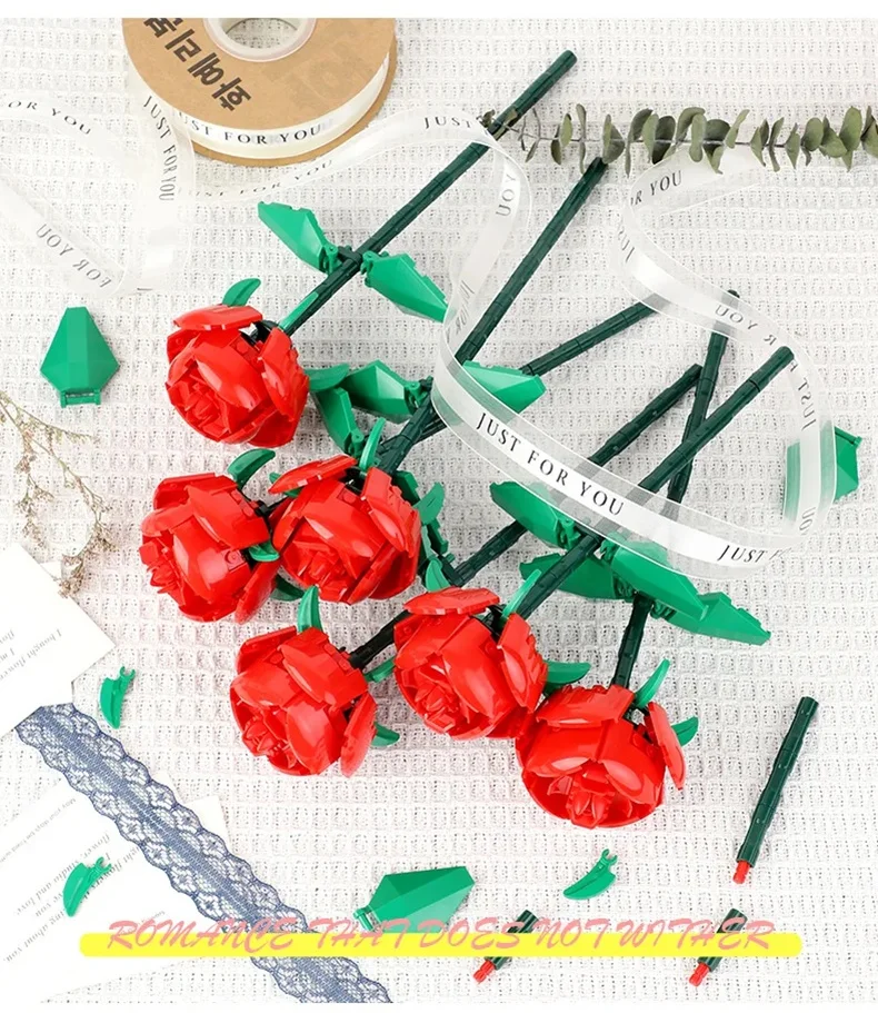 KNEW BUILT 3D Rose Building Blocks Toys-Everlasting Love,Perfect Valentine's Gift ,DIY Flower Home/Desk Decor,Simple Assembly