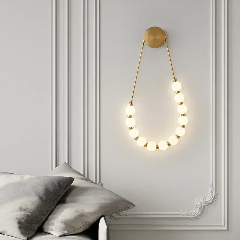 French Modern Necklace Wall Lamps LED Light Creative Restaurant Hotel Living Room Bedroom Background Wall Eye Protection Sconces