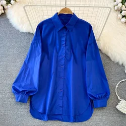 2023 New Solid Color Shirt for Women Autumn Long Sleeve Button Up Shirt Elegant Loose Women's Beautiful Blouses and Shirts Tops