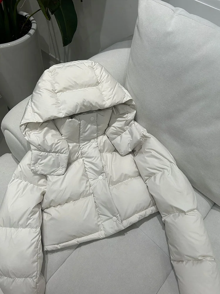 Coreano sle ort branco puffer jaet feminino inverno thiened casaco pão sle chapéu incluído viagem faion fibra de poliéster