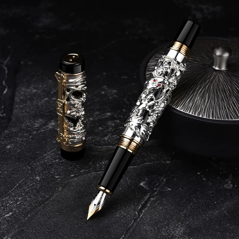 Jinhao 6 Style The Latest Design 3D Dragon Relief And Phoenix Golden Metal Fountain Pen Luxury Writing Gift Business Pens