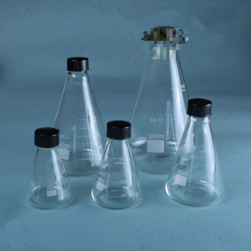 

1Pc Thick Walled Conical Flask With Stopper Erlenmeyer Flask Thread Mouth Laboratory Glass Meter 50-1000ml