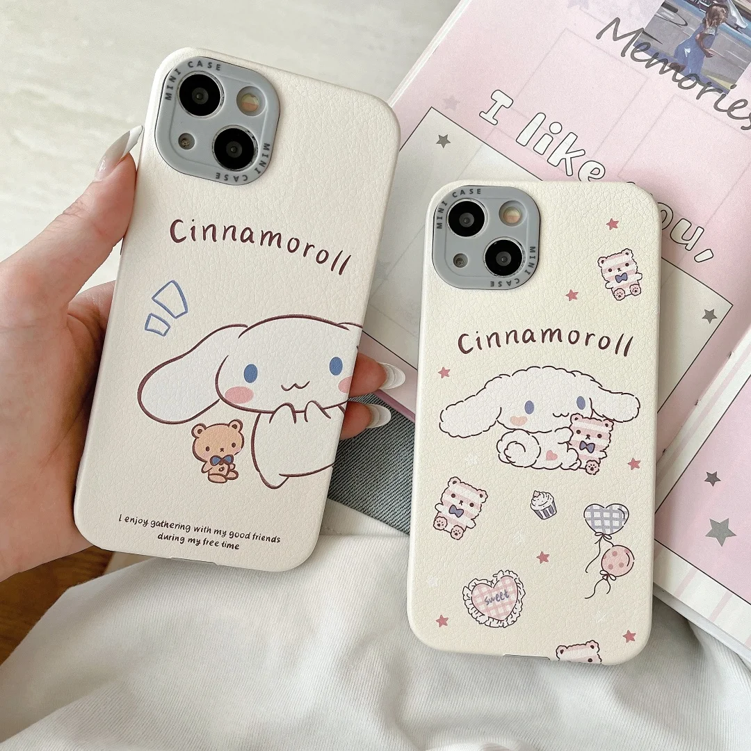 Custodia per telefono in pelle 3D simpatico cartone animato Cinnamoroll per iPhone 13 14 15 16 Pro Max 16Pro 15pro Cover morbida per cannella giapponese