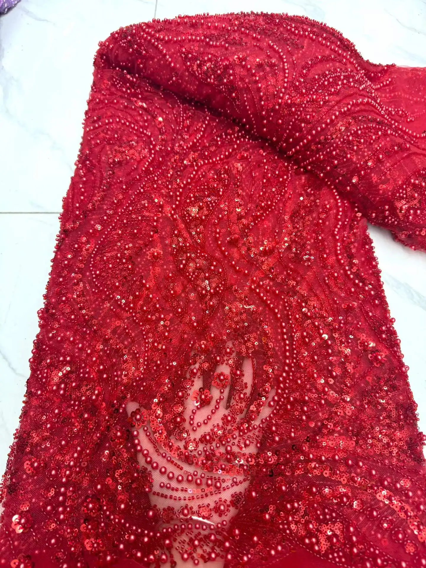 New African Lace Fabric 2026 High Quality Nigerian Lace Beads Sequins French Net Fabric 5 Yards For Sewing Party Wedding Dresses